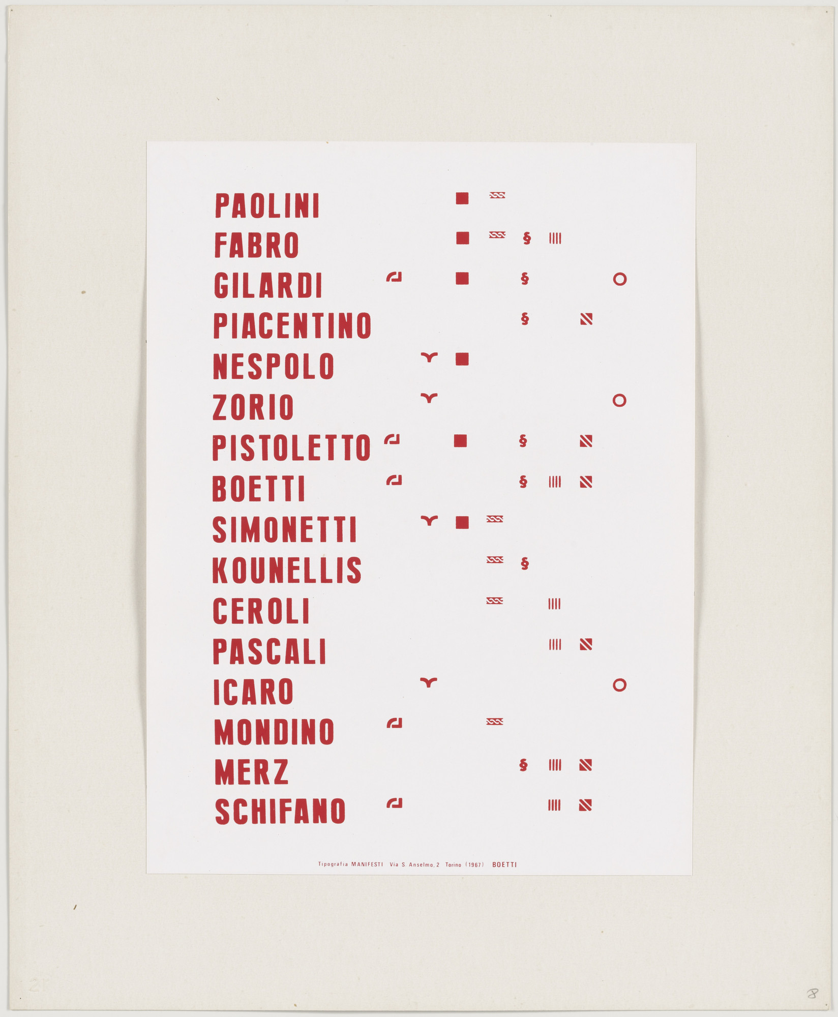 Alighiero Boetti. Manifesto from Insicuro Noncurante