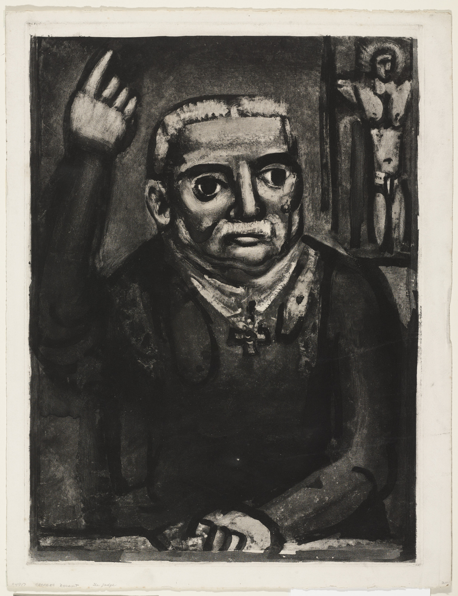 Georges Rouault. Trial proof for ...The Accused Indicted Beneath A Forgotten Crucifix , rejected plate from Miserere