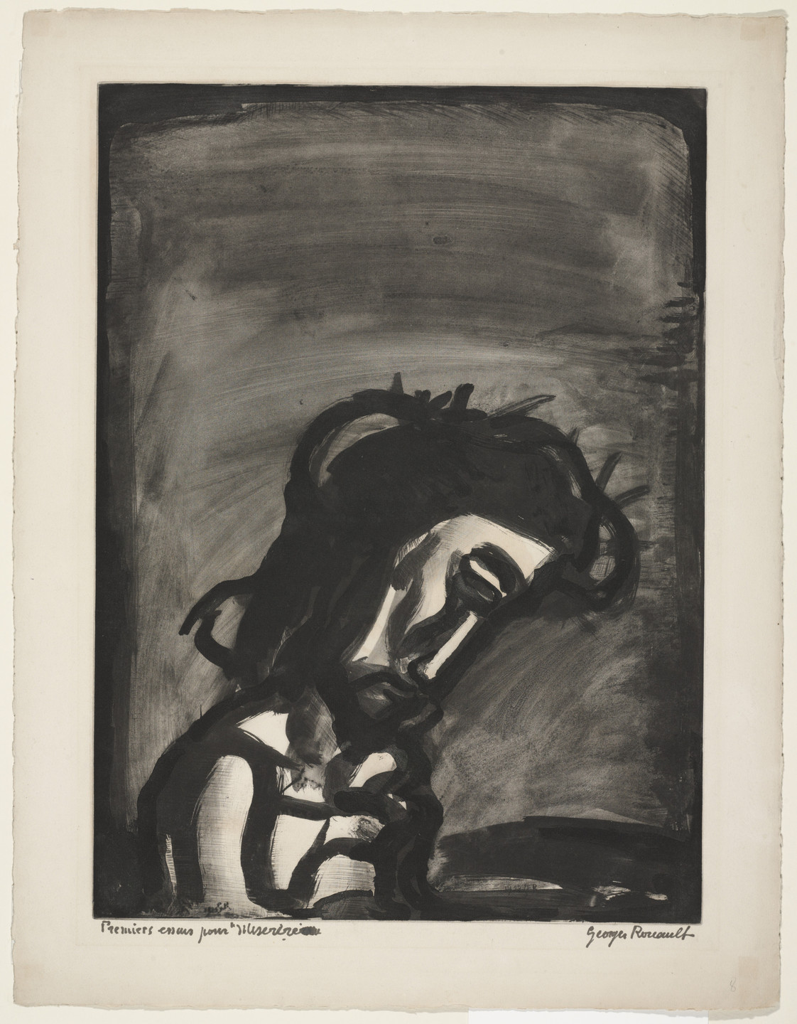 Georges Rouault. Trial proof for Jesus Mocked..., plate II from Miserere. (Book commissioned, but unpublished by Vollard; Print executed 1922; Book publi