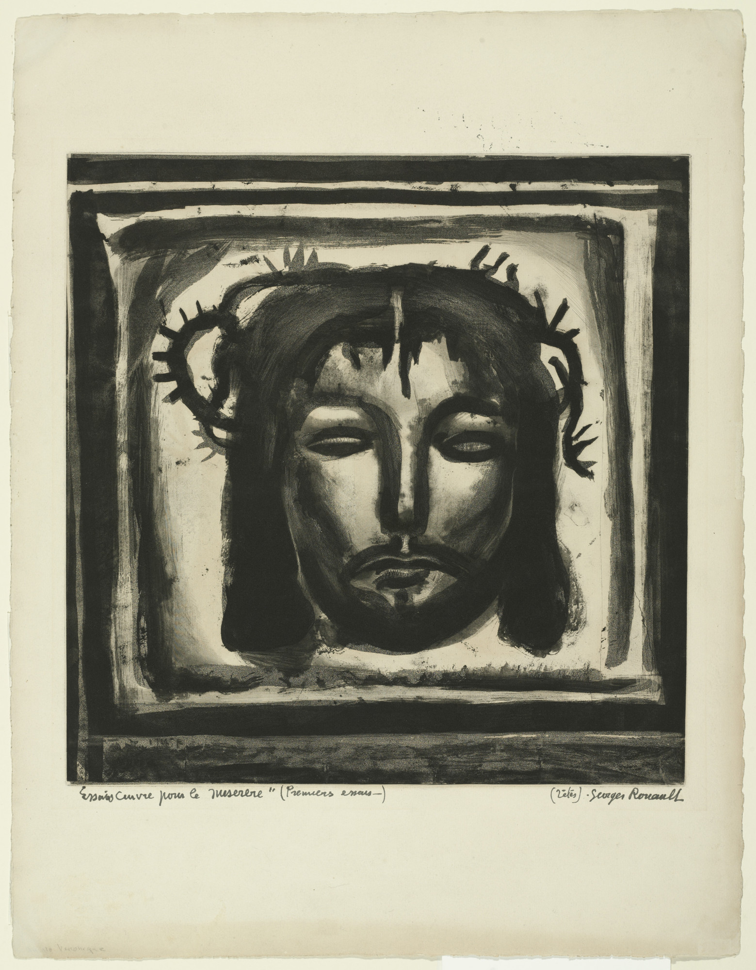Georges Rouault. Trial proof for And Veronica With Her Delicate Linen Still Goes Her Way... , plate XXXIII from Miserere
