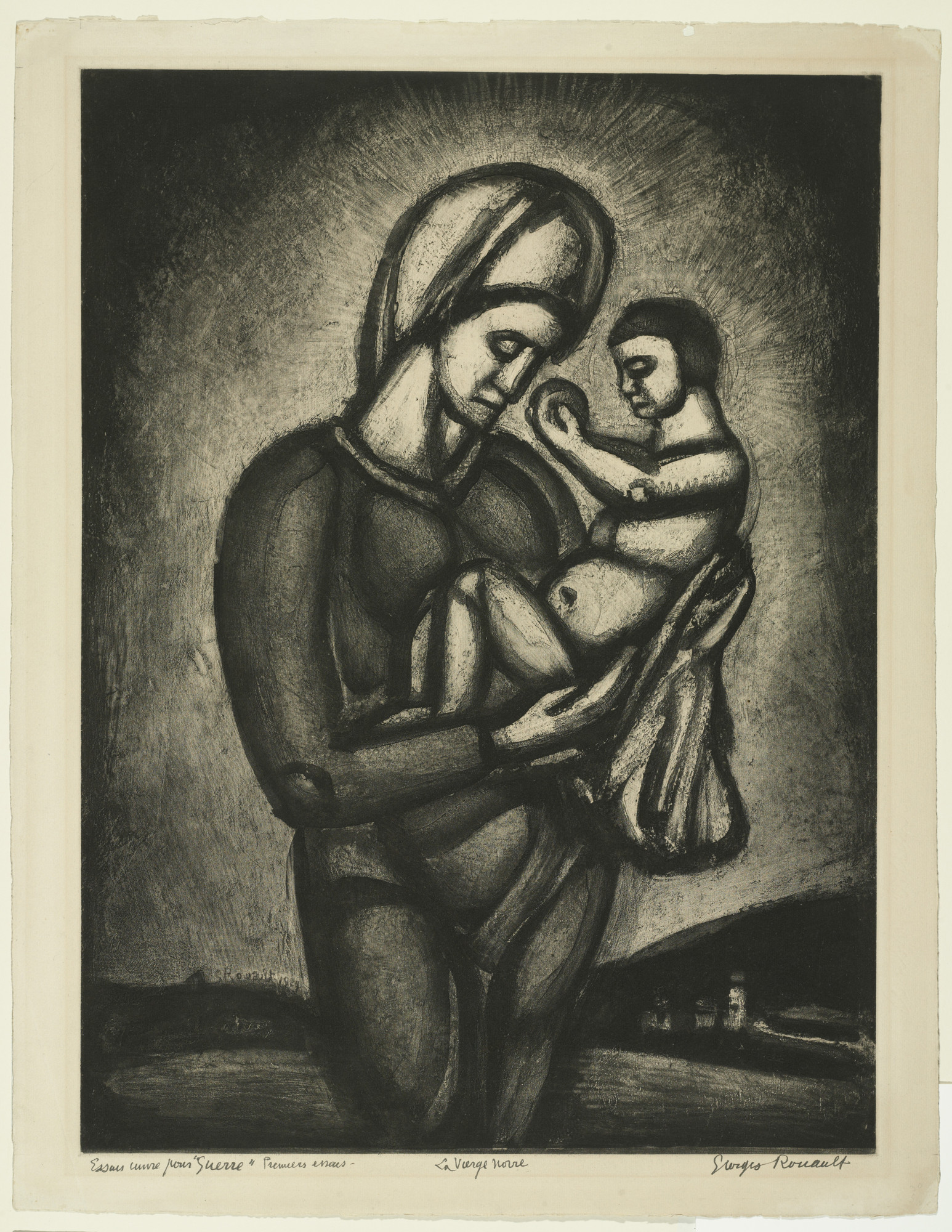 Georges Rouault. Trial proof for In These Dark Times Of Vainglory And Unbelief, Our Lady of Land's End Keeps Vigil , plate LVI from Miserere