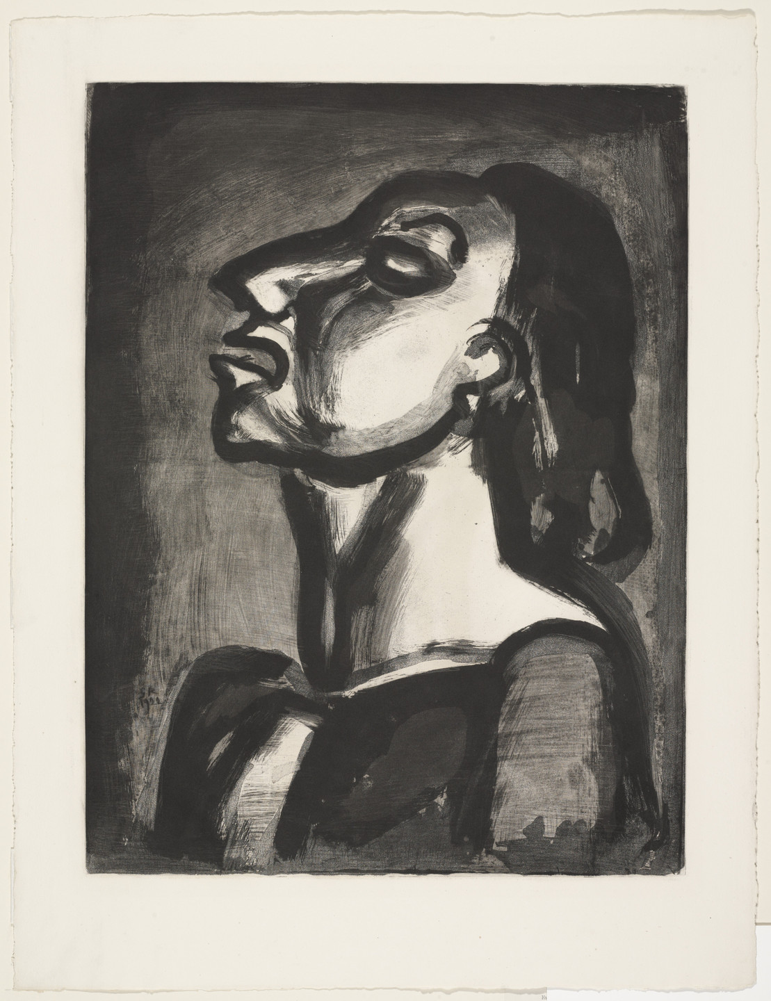 Georges Rouault. His Lawyer, in Hollow Phrases, Proclaims His Complete Unawareness... (Son avocat en phrases creuses clame sa totale inconscience...), plate XIX from Miserere. 1922, published 1948