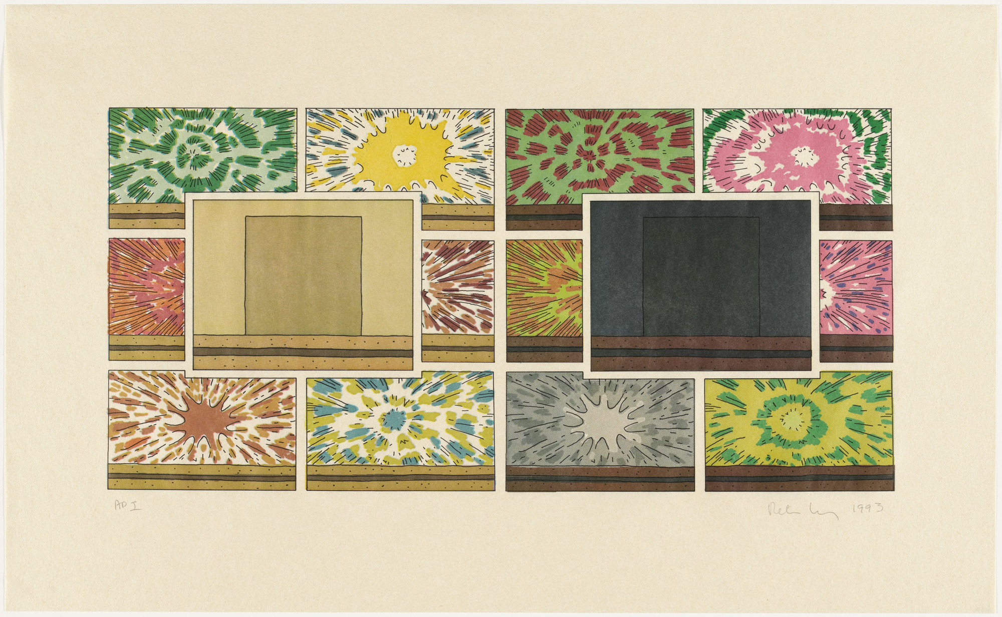 Peter Halley. Cell with Explosions. 1993