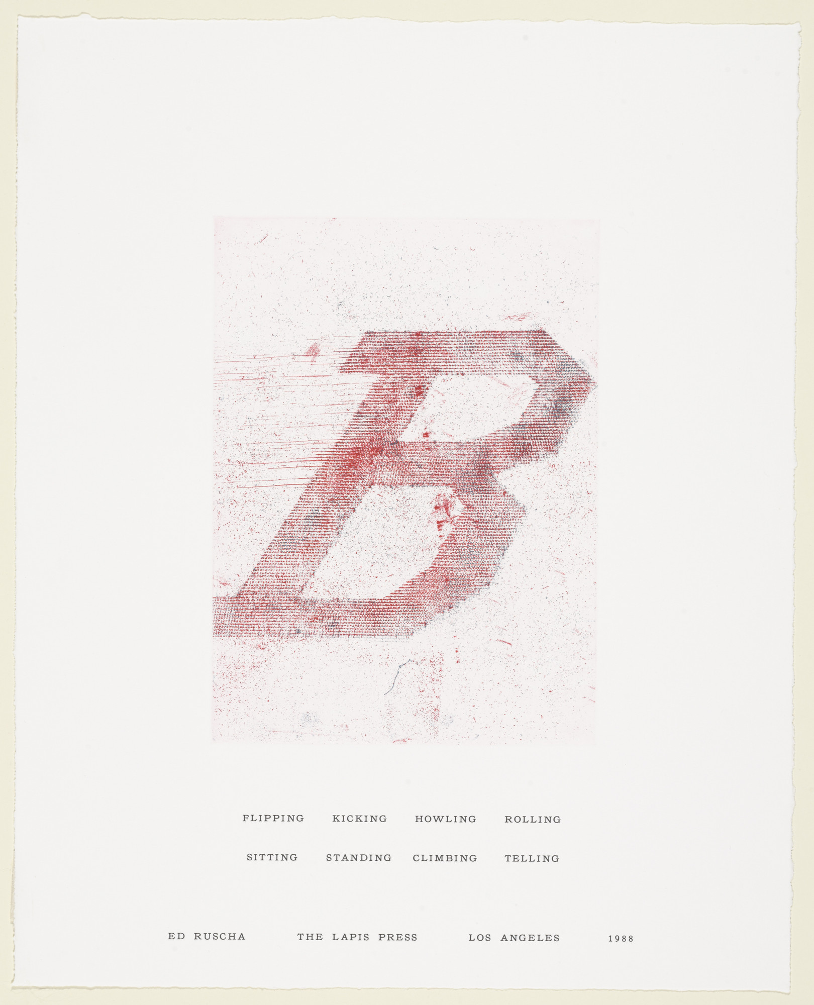 Edward Ruscha. B (broadside announcement) from Flipping Kicking Howling Rolling Sitting Standing Climbing Telling
