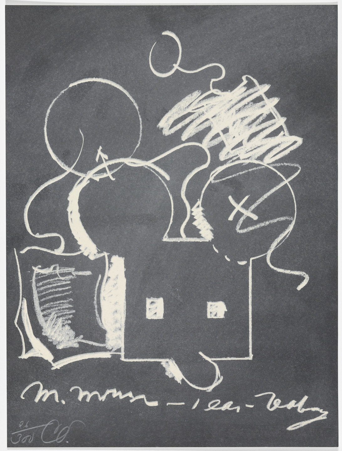 Claes Oldenburg. M. Mouse (with) 1 Ear (equals) Tea Bag Blackboard Version (1965) from The New York Collection for Stockholm. 1973