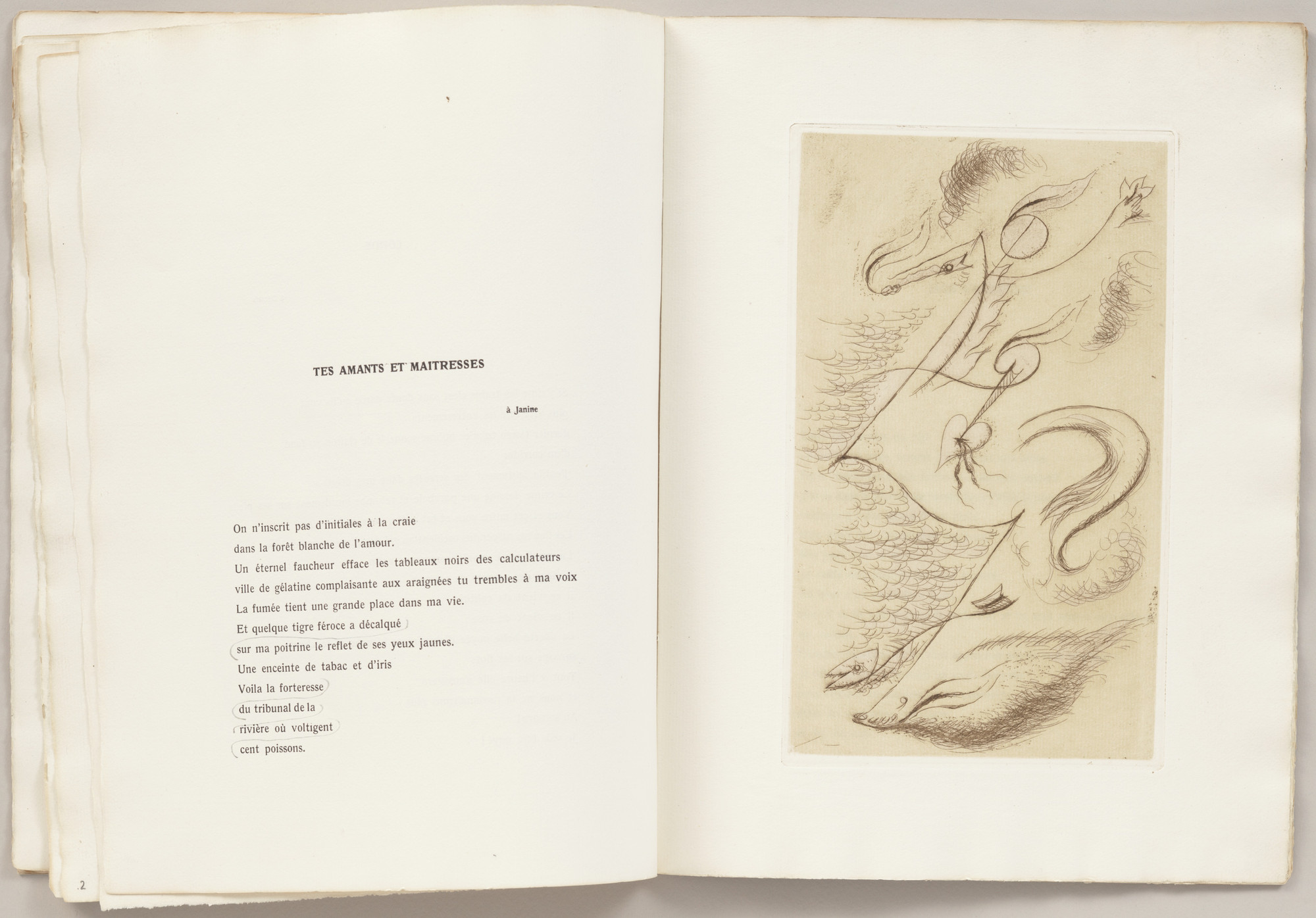 André Masson. Plate (folio 10) from C'est les bottes de 7 lieues: Cette phrase "Je me vois",