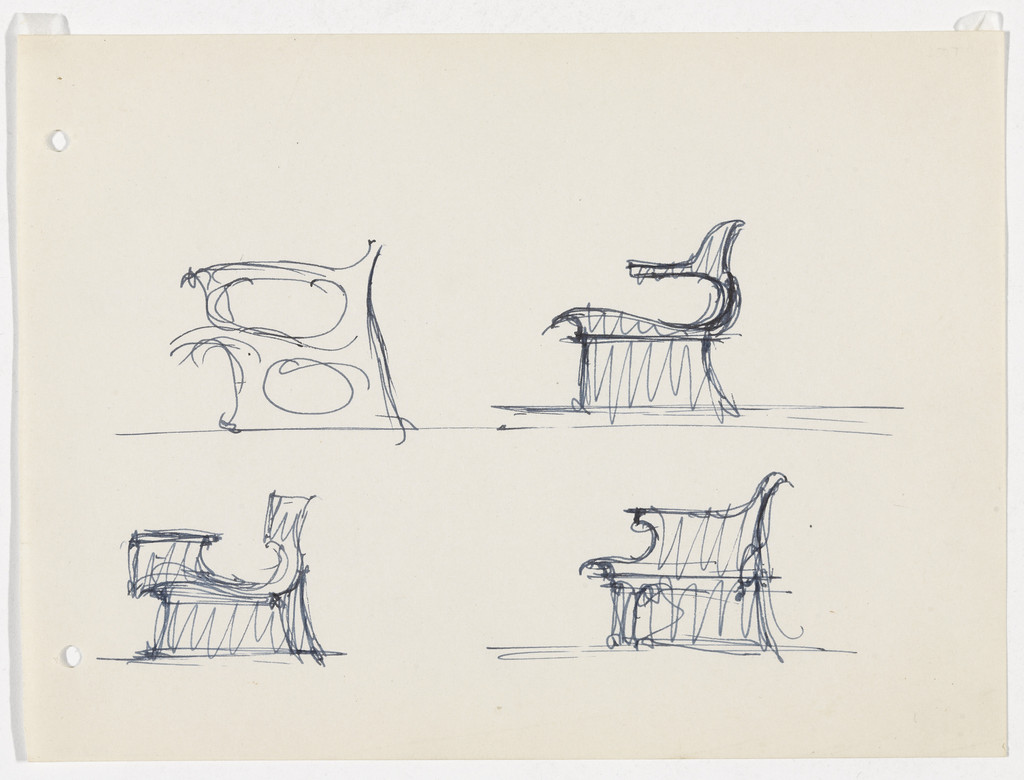 Conchoidal Chair with Arms (Elevation sketches)