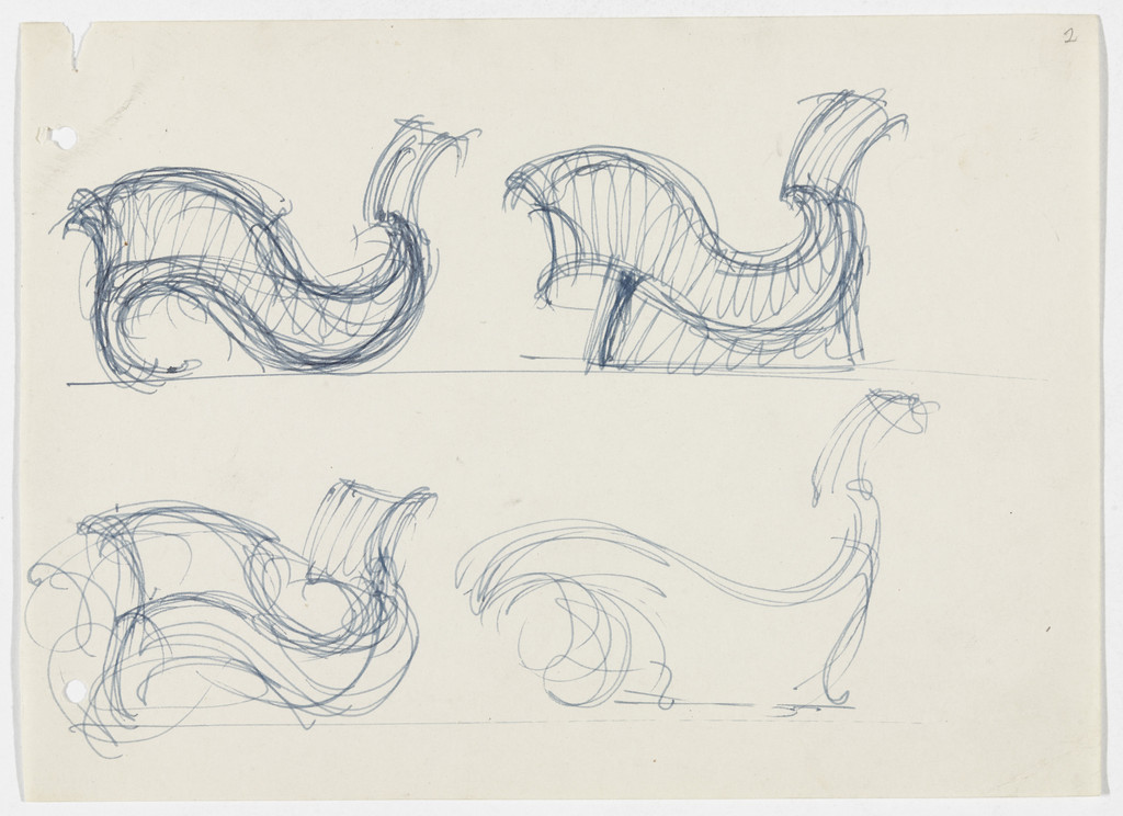 Conchoidal Chair with Arms (Elevation sketches)