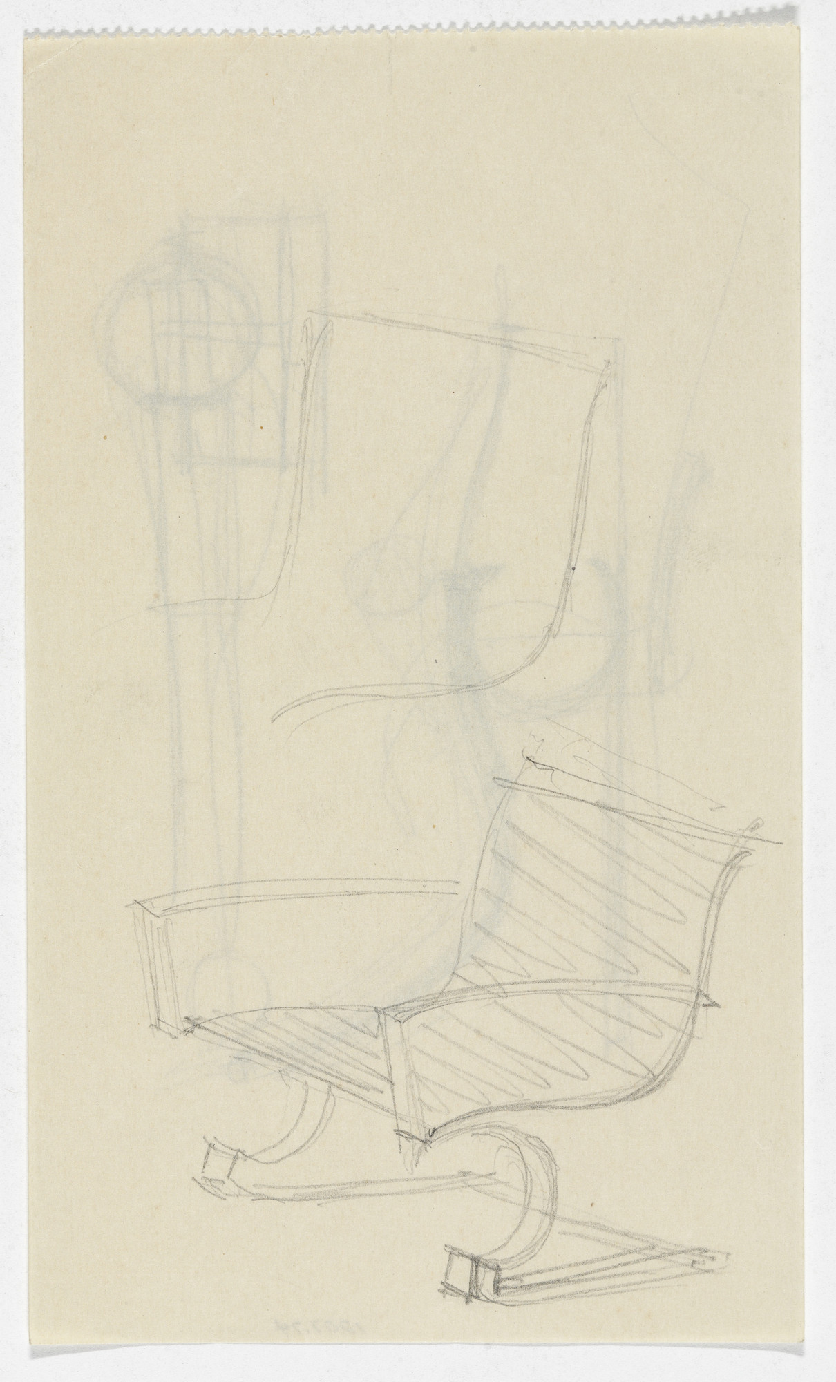 Ludwig Mies van der Rohe. Lounge Chair with Arms (recto).  Reclining Chair without Arms (verso).