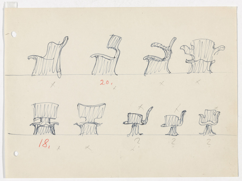 Conchoidal Chair with Arms (Elevation sketches)