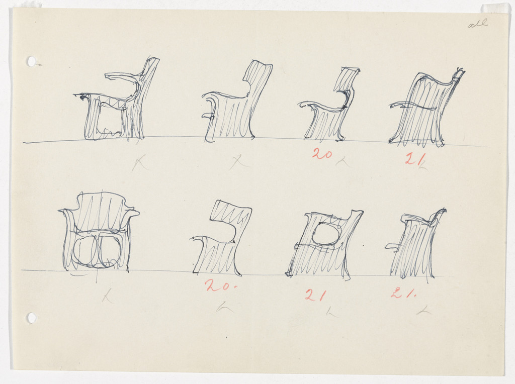 Conchoidal Chair with Arms (Elevation sketches)