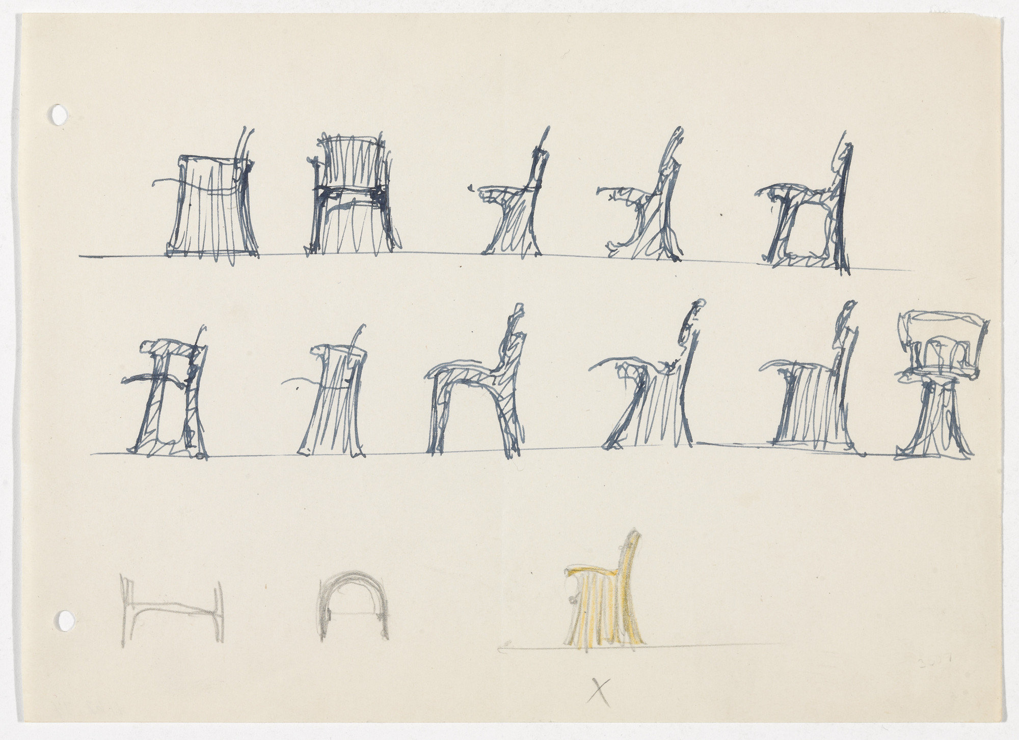 Ludwig Mies van der Rohe. Conchoidal Chair with Arms. Conchoidal Chair without Arms. (Elevation and plan sketches)