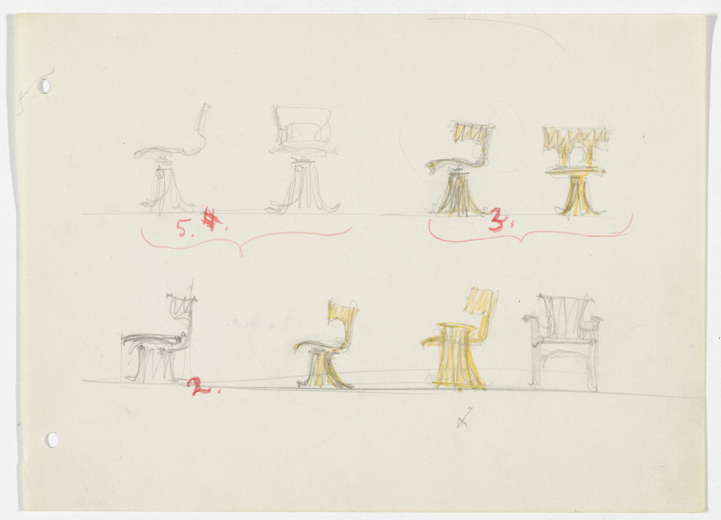 Conchoidal Chair without Arms. Conchoidal Chair with Arms., Elevation sketches