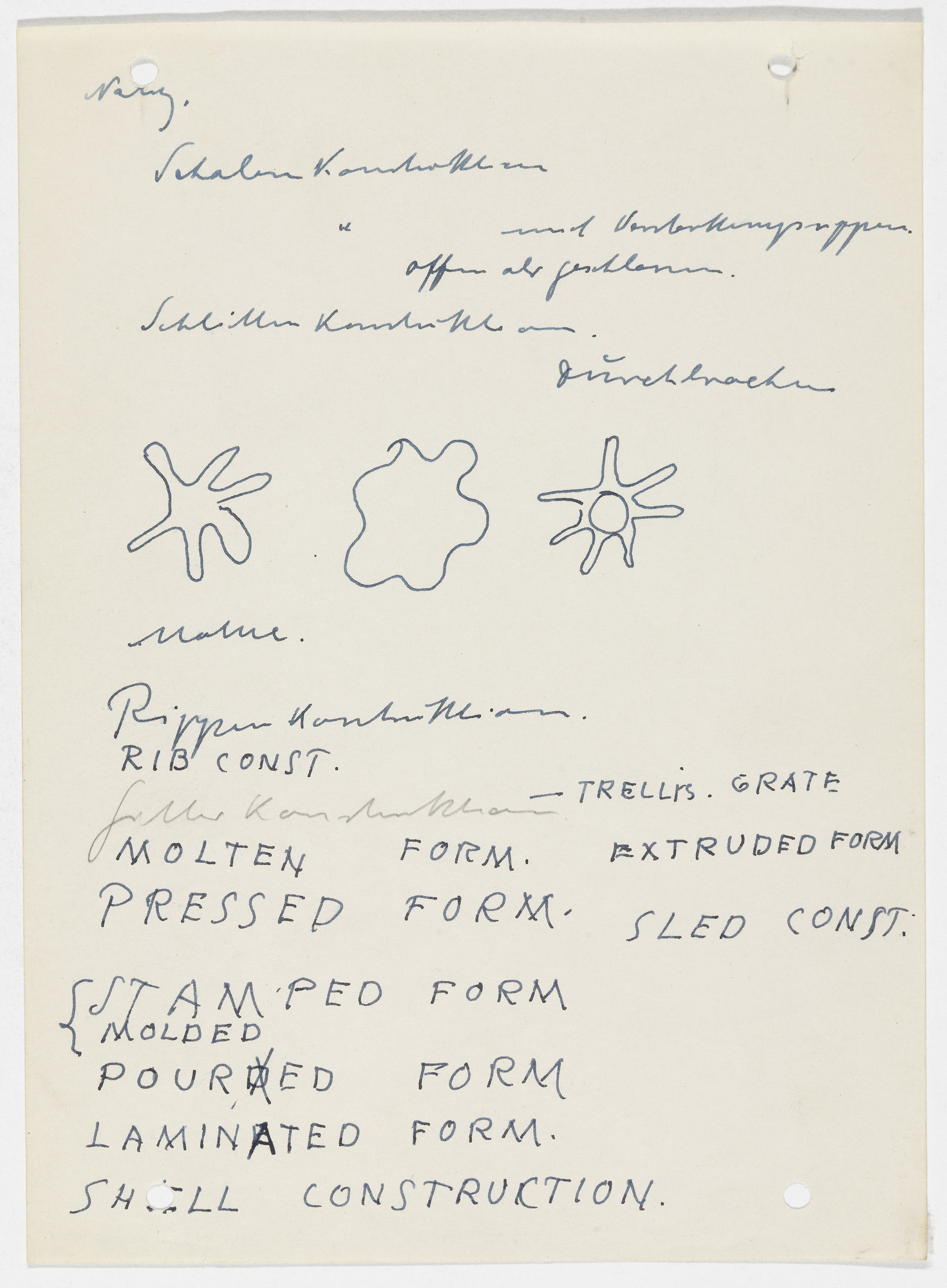 Ludwig Mies van der Rohe. Unidentifiable sketches with notes
