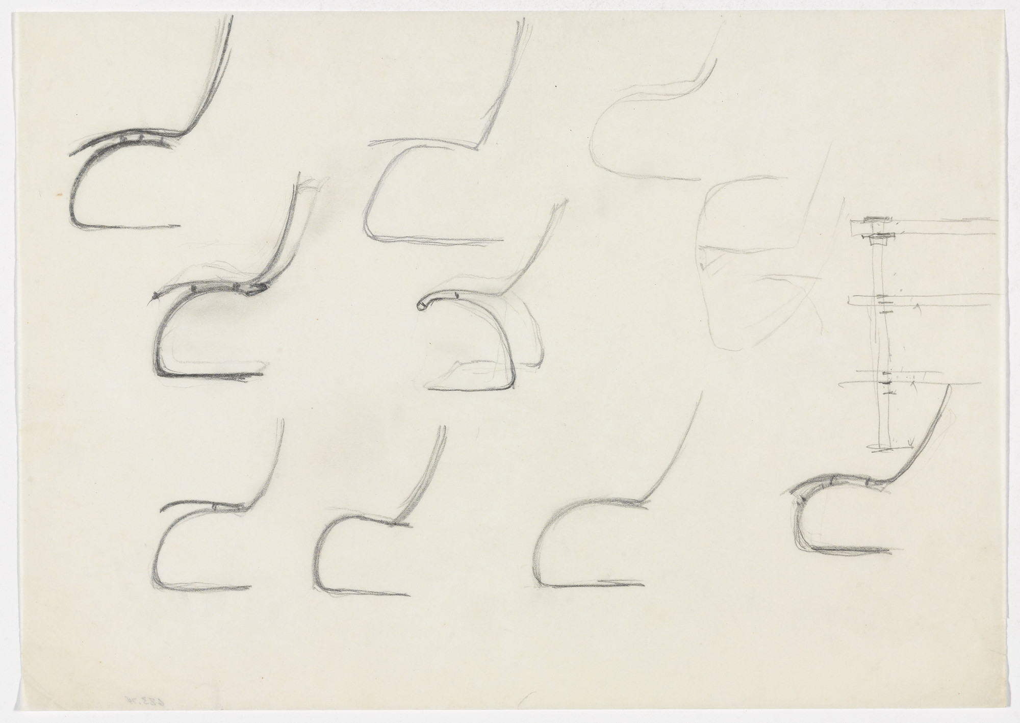 Ludwig Mies van der Rohe. Chair without Arms. Railing. (Elevation sketches)