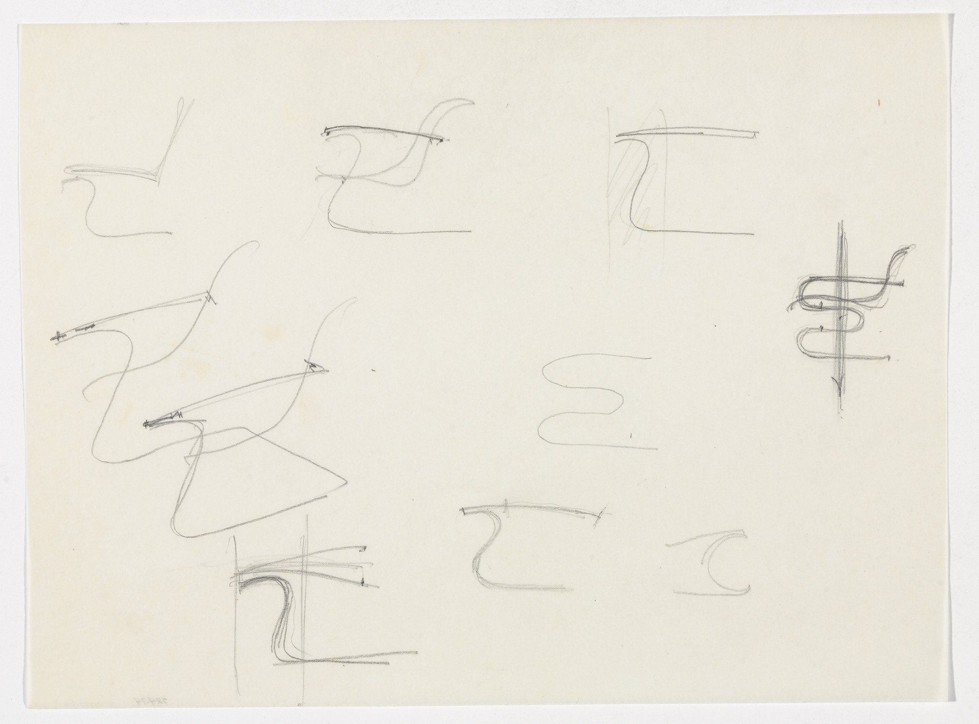 Ludwig Mies van der Rohe. Lounge Chair without Arms (similar to Tugendhat Chair). Chair with and without Arms. (Elevation sketches)