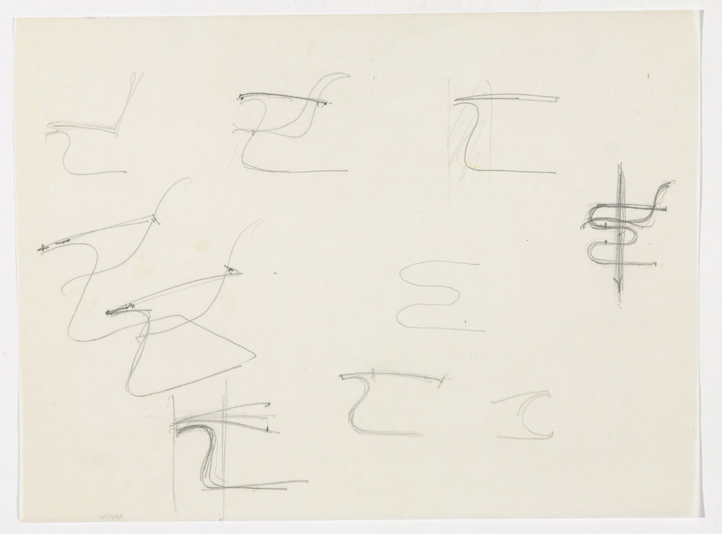 Lounge Chair without Arms (similar to Tugendhat Chair). Chair with and without Arms. (Elevation sketches)