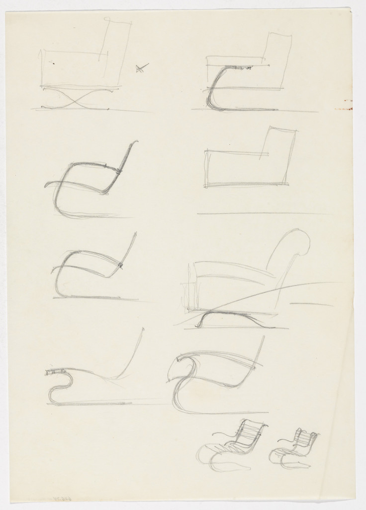 Lounge Chair with and without Arms (Elevation and perspective sketches)