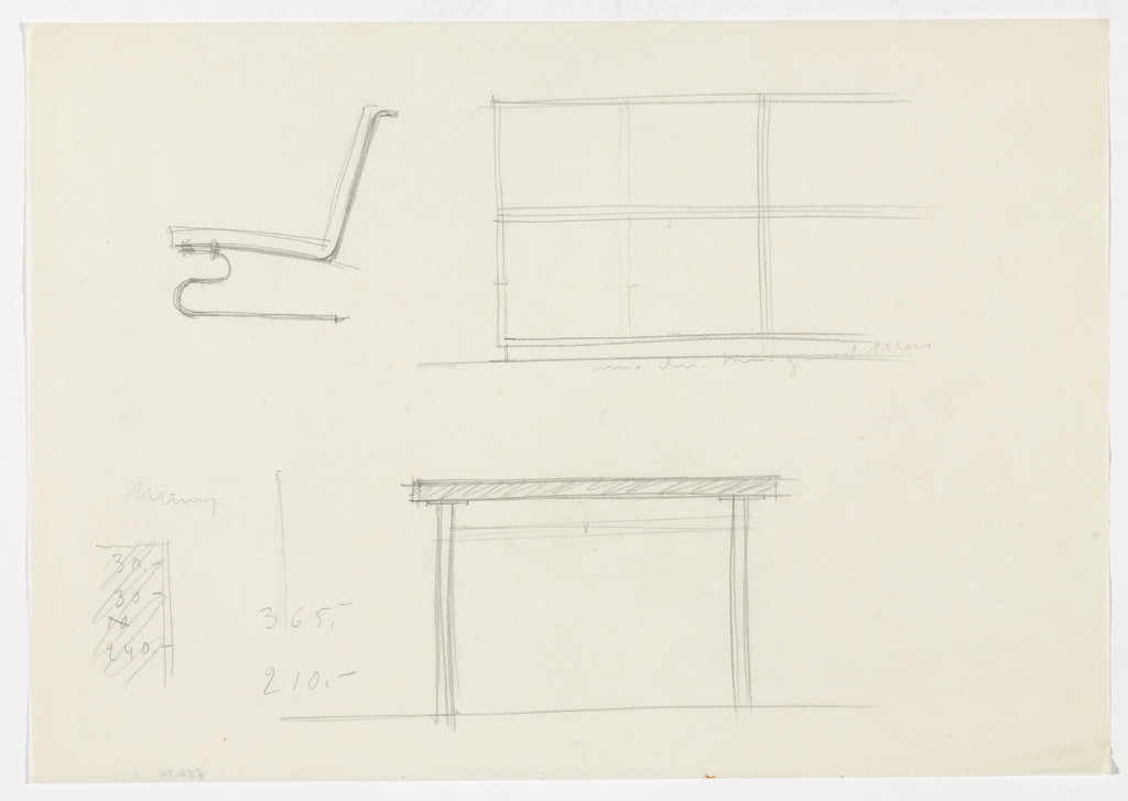 Lounge Chair without Arms. Shelf. Table. (Elevation sketches)