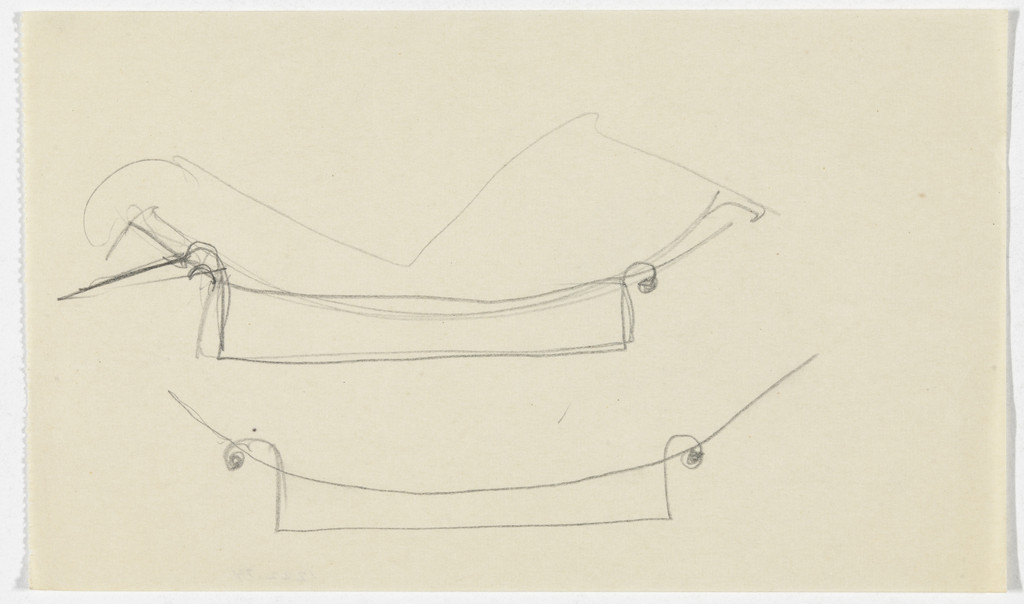 Reclining Chair without Arms (Perspective and elevation sketch)