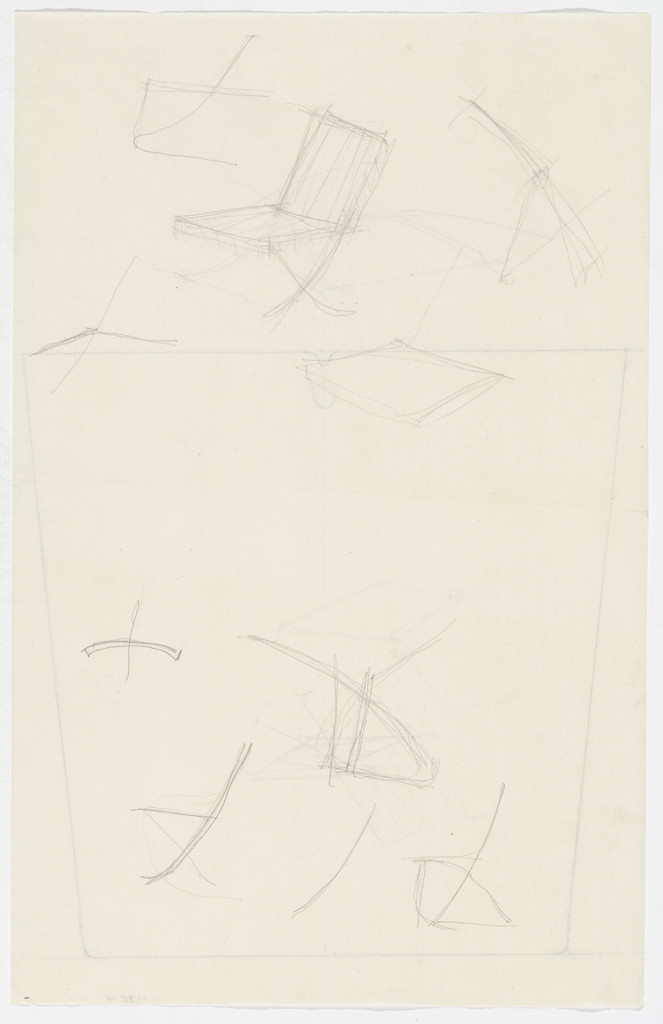 Chair without Arms. Chair Details. (Perspective and elevation sketches)