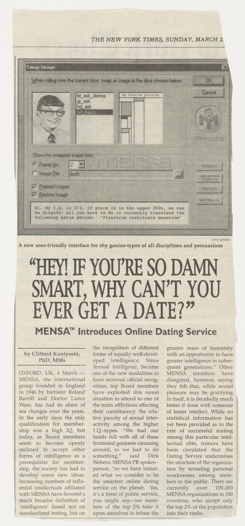 "Hey If You're So Damn Smart, Why Can't You Ever Get a Date?" from the series Personal Articles