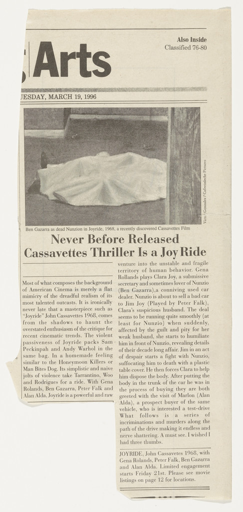 Never Before Released Cassavetes Thriller Is a Joy Ride from the series Personal Articles