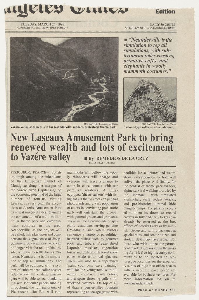 New Lascaux Amusement Park to bring renewed wealth and lost of excitement to Vazére valley from the series Personal Articles, Vik Muniz, 2000
