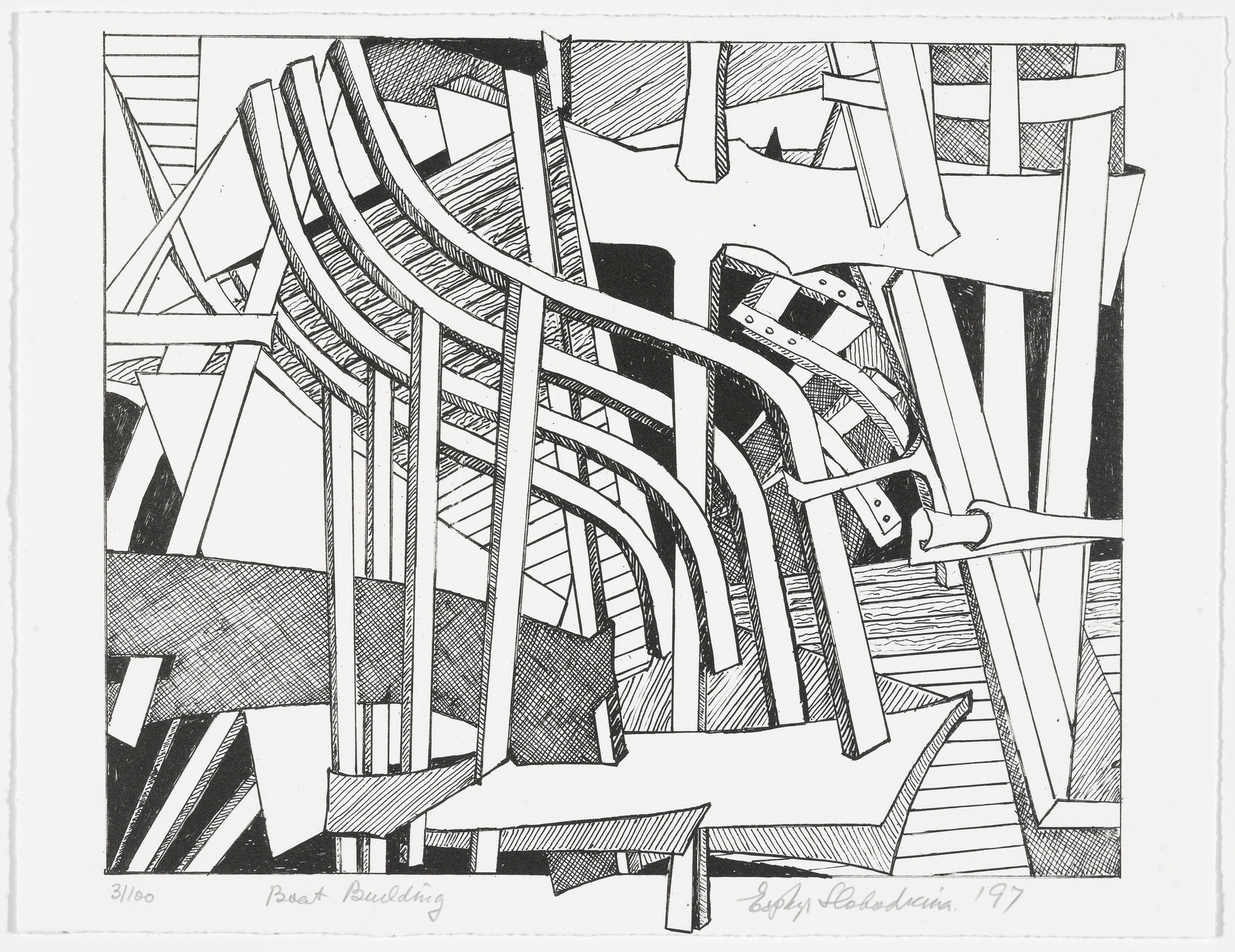 Esphyr Slobodkina. Boat Building from American Abstract Artists 60th Anniversary Print Portfolio