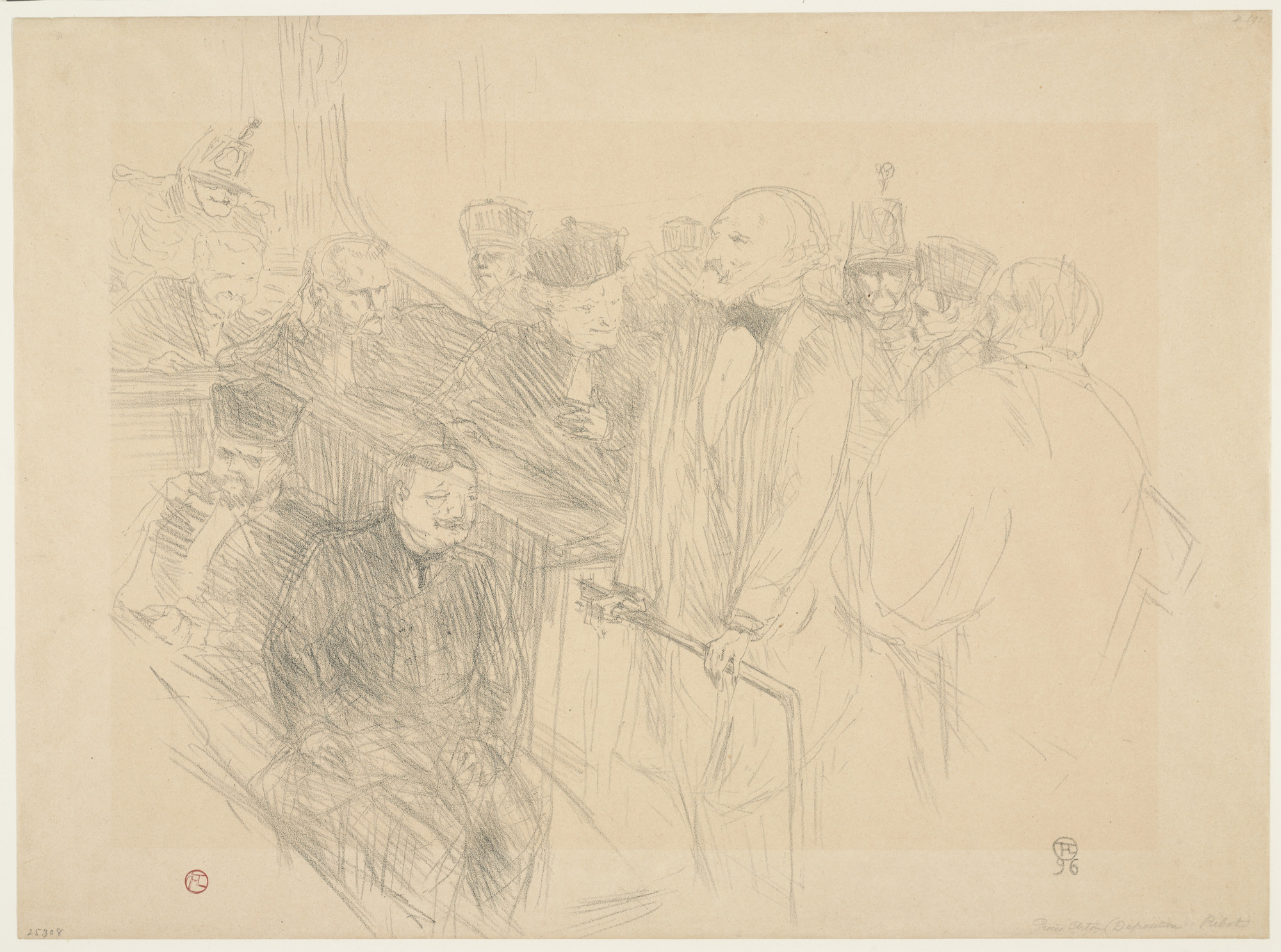 Henri de Toulouse-Lautrec. The Arton Trial, Ribot at the Assize Court (Procès Arton, Ribot à la Cour d'Assises), second plate
