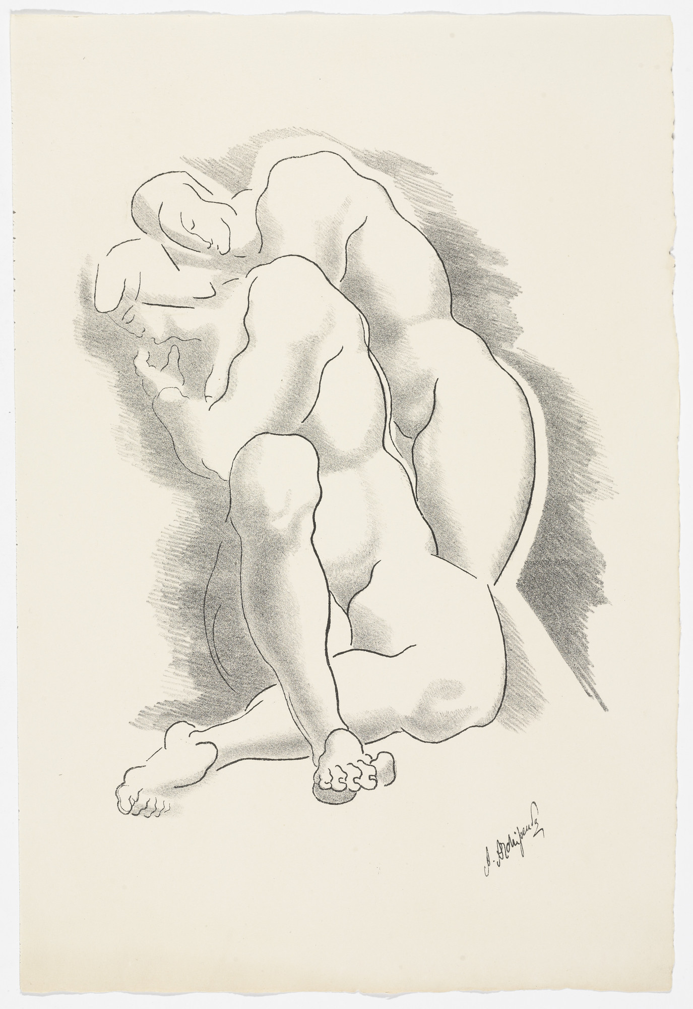 Alexander Archipenko. Untitled (Two Bending Figures) from the portfolio Alexandre Archipenko: Dreizehn Steinzeichnungen