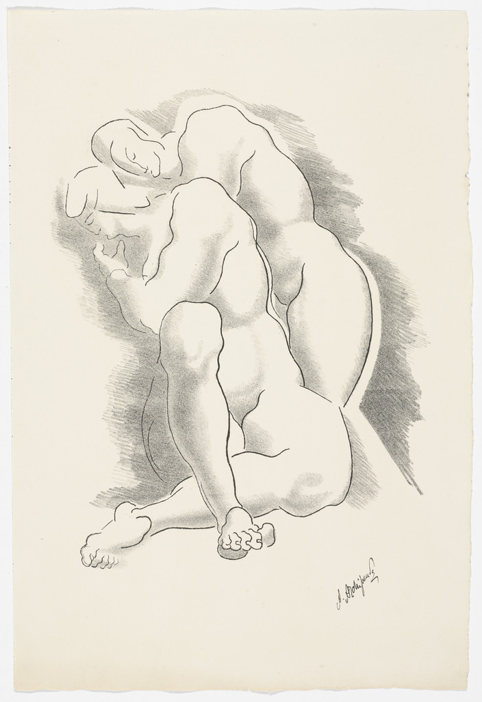 Untitled (Two Bending Figures) from the portfolio Alexandre Archipenko: Dreizehn Steinzeichnungen