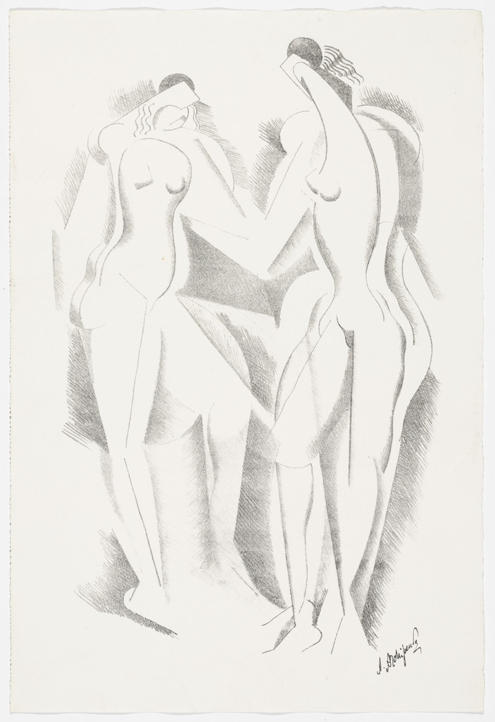 Untitled (Two Standing Figures) from the portfolio Alexandre Archipenko: Dreizehn Steinzeichnungen, Alexander Archipenko, 1921