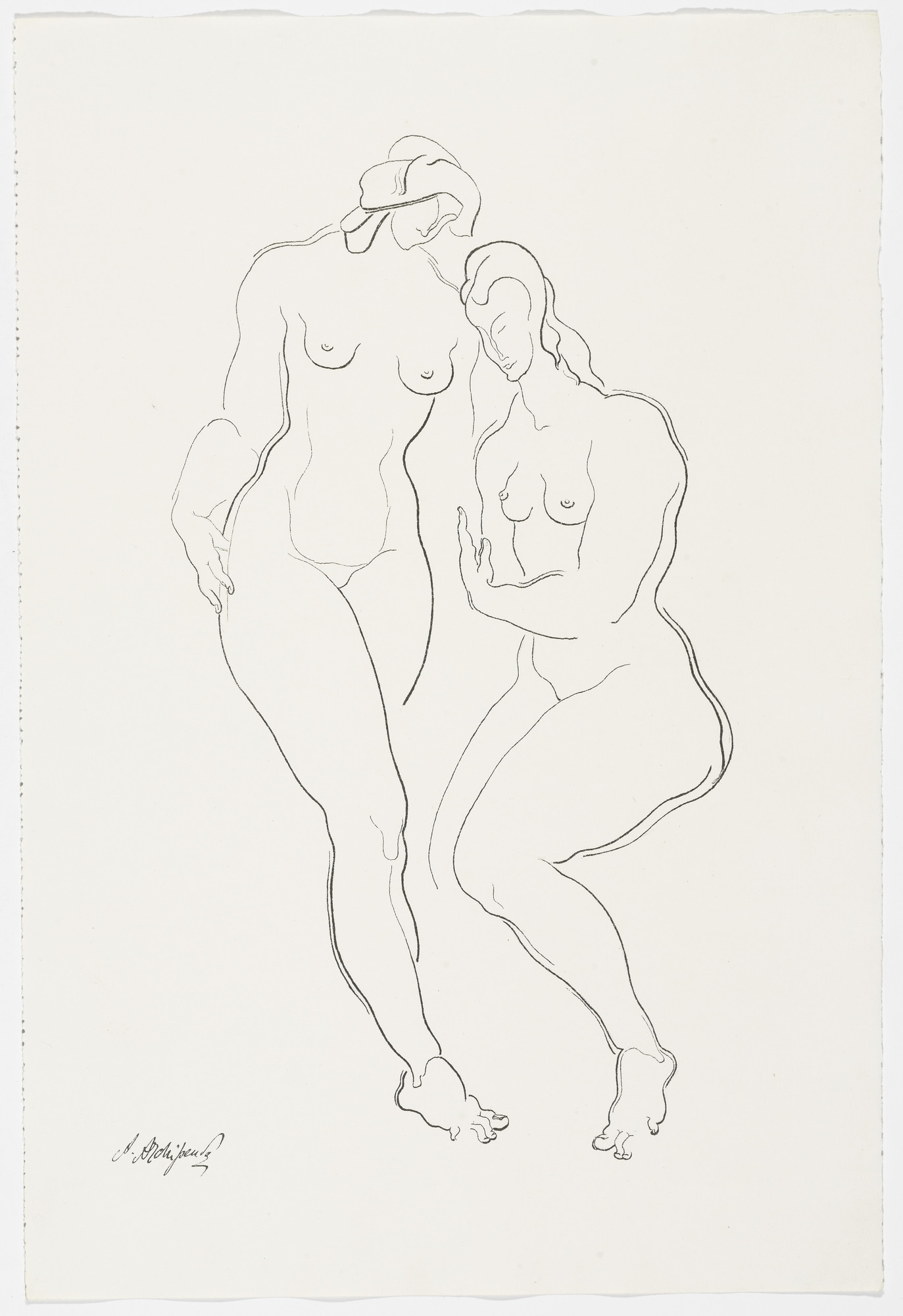 Alexander Archipenko. Untitled (Two Women, One Seated) from the portfolio Alexandre Archipenko: Dreizehn Steinzeichnungen