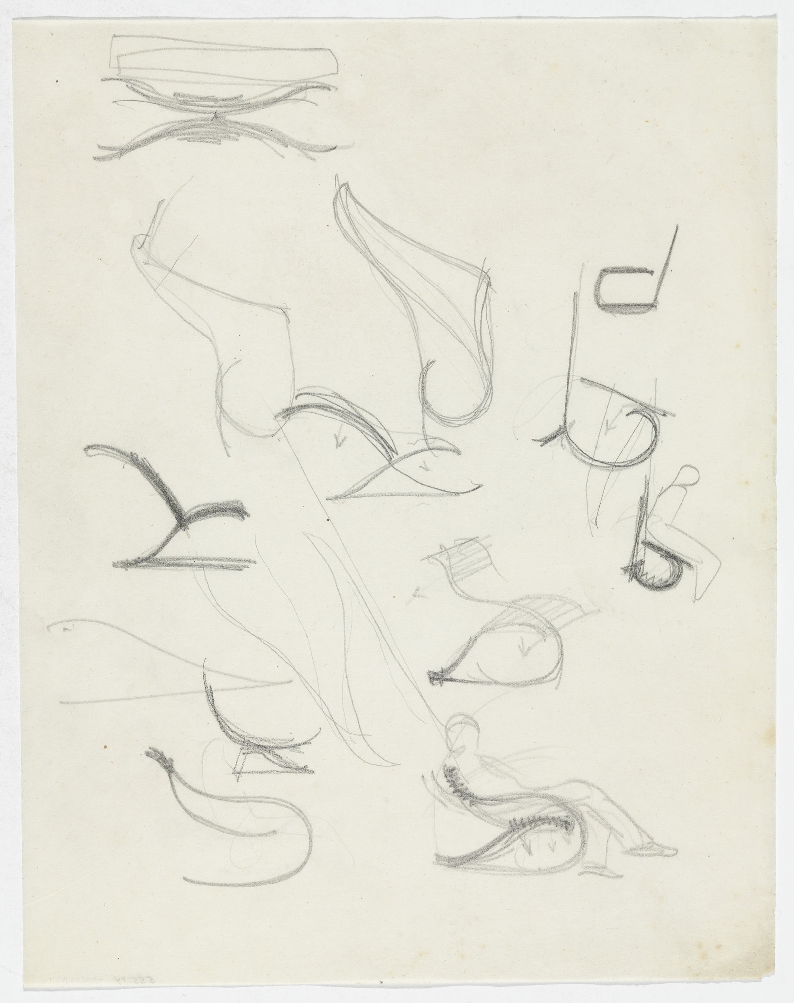 Ludwig Mies van der Rohe. Lounge Chair with and without Arms (Numerous elevation sketches, two with figures)