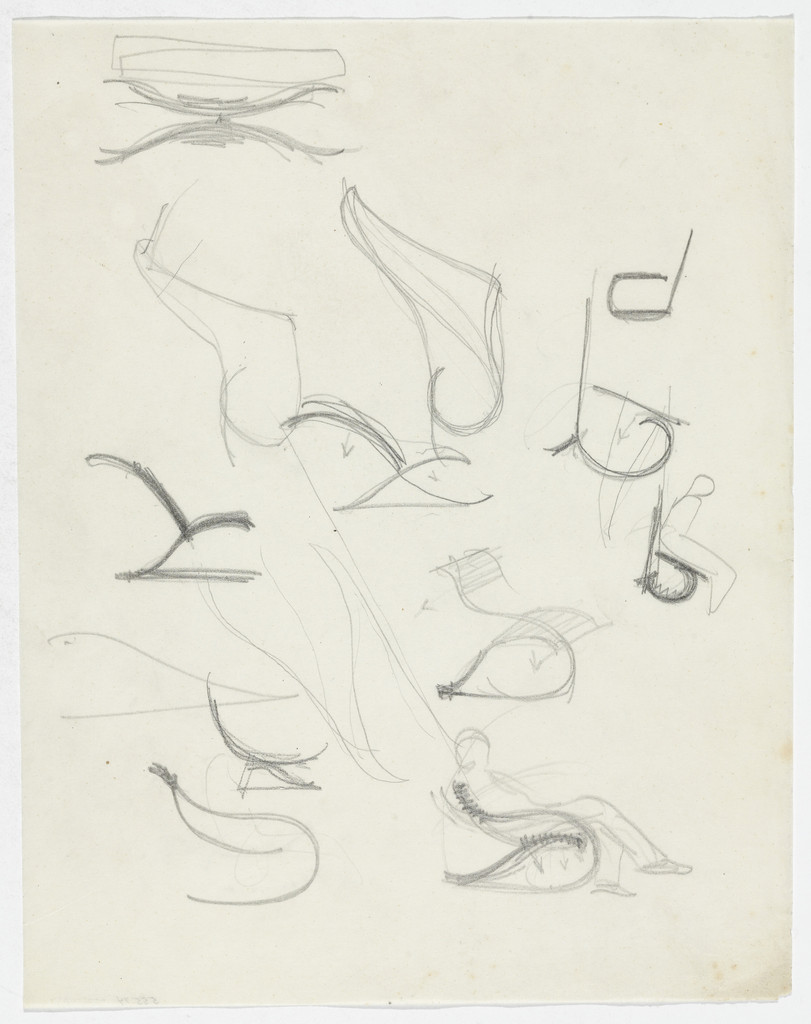 Lounge Chair with and without Arms (Numerous elevation sketches, two with figures)