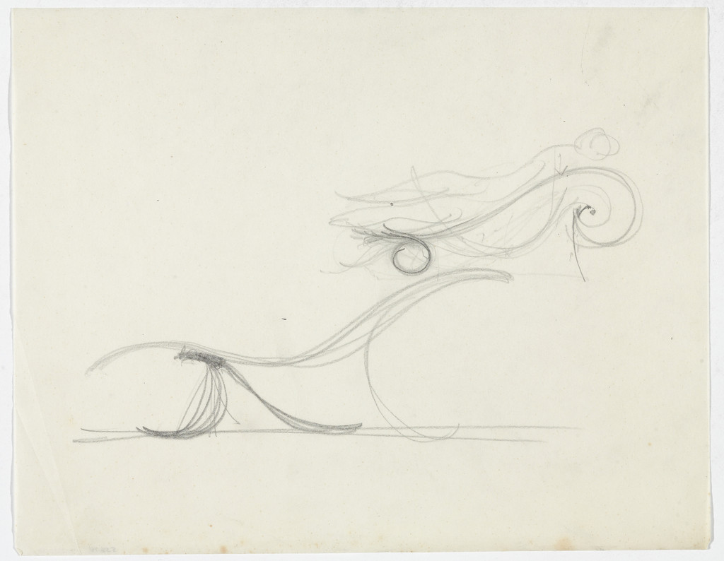 Reclining Chair without Arms (Two elevation sketches,one with figure)