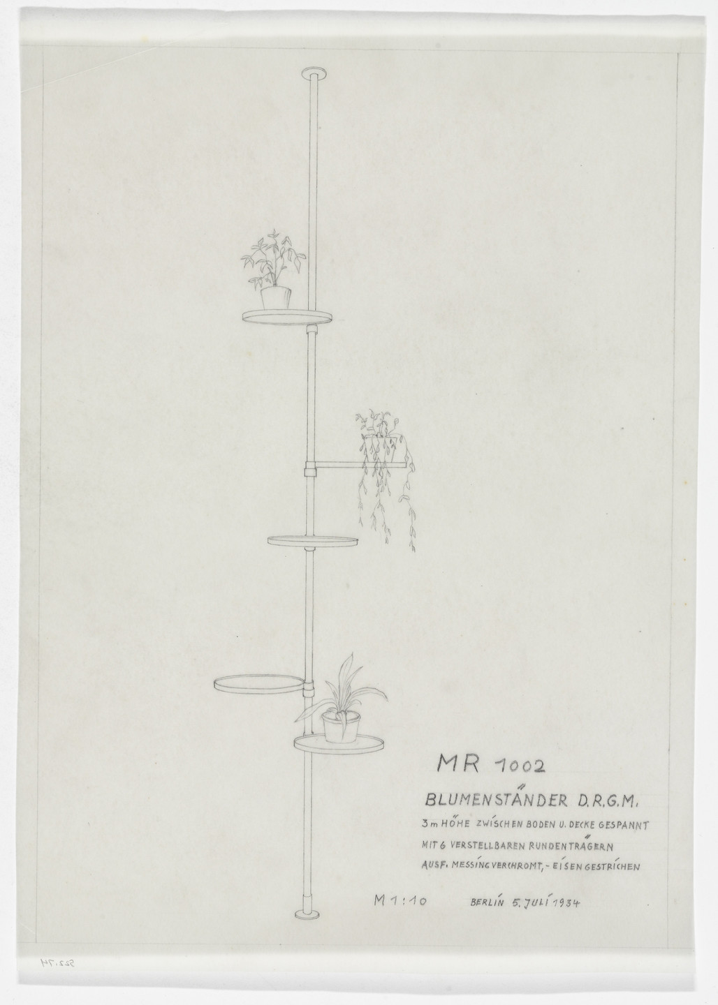 Ludwig Mies van der Rohe, Lilly Reich. MR1002 Flower Stand (Perspective, M1:10). 1934