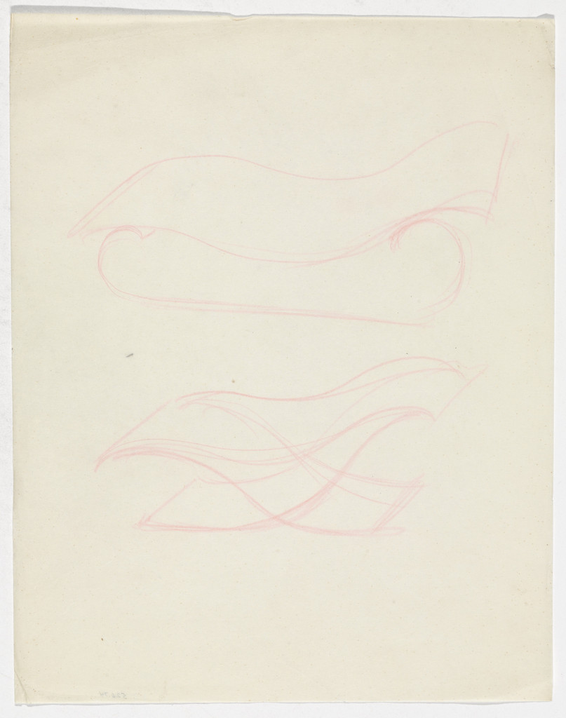 Reclining Chair without Arms (One elevation sketch, one perspective sketch)