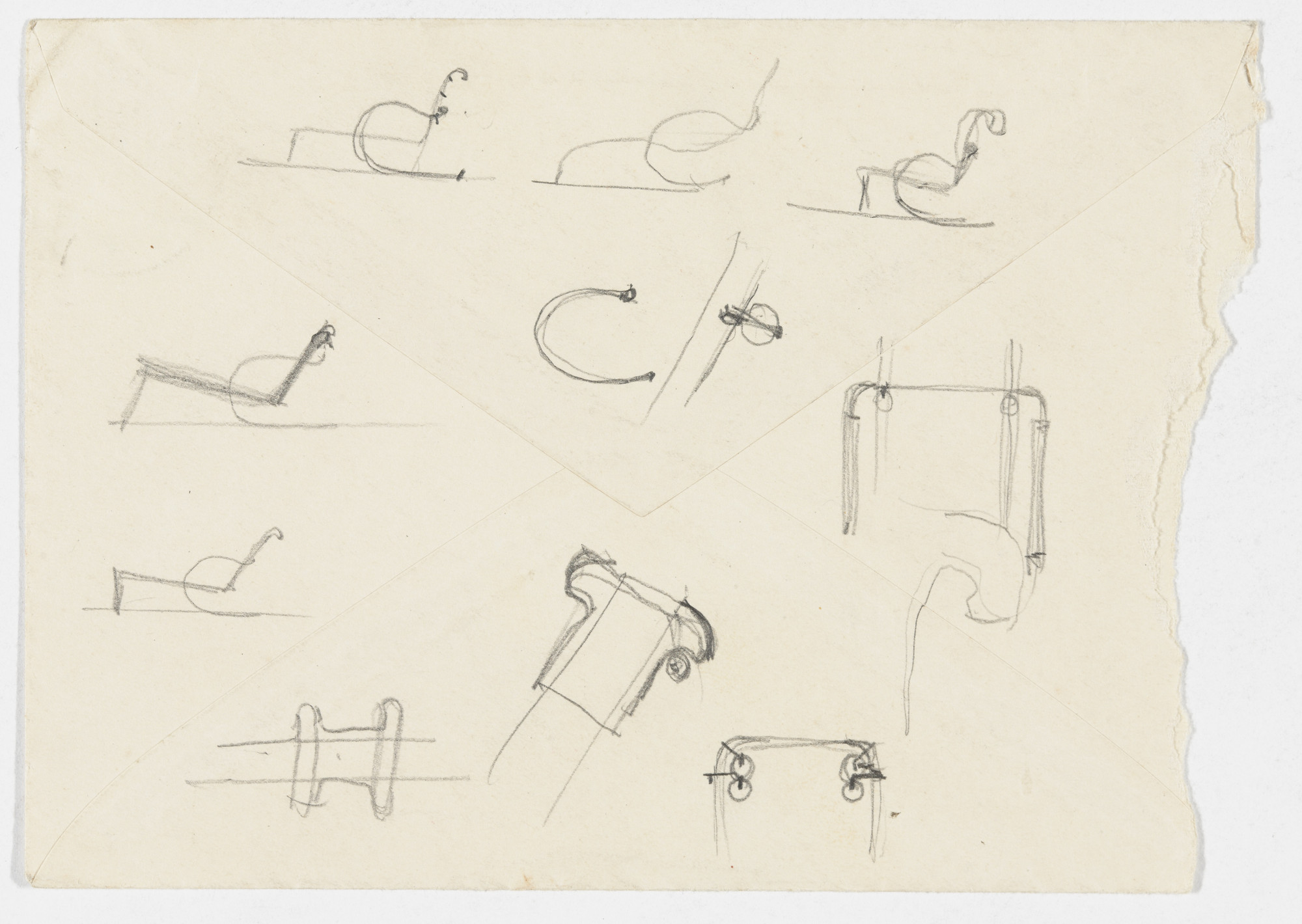 Ludwig Mies van der Rohe. Reclining Chair with Arms (Five elevation sketches; six detail sketches)