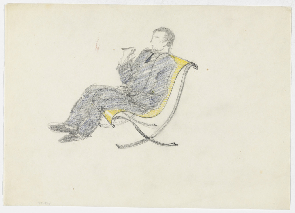 Lounge Chair without Arms, with Figure (Perspective sketch)