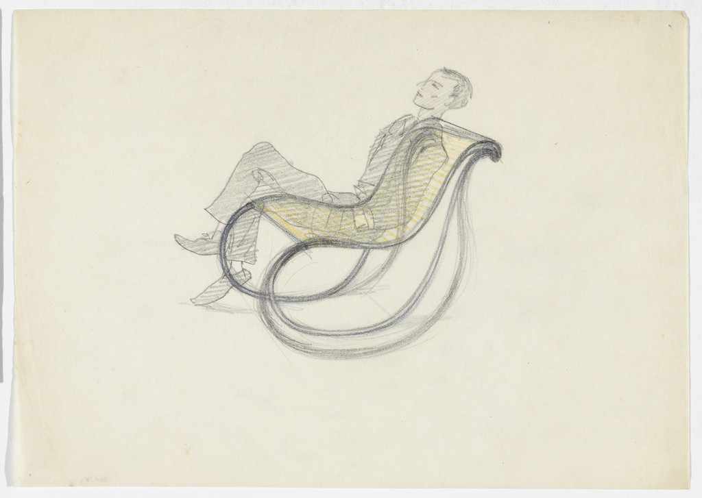 Lounge Chair with Rocker, without Arms, with Figure (Perspective sketch)
