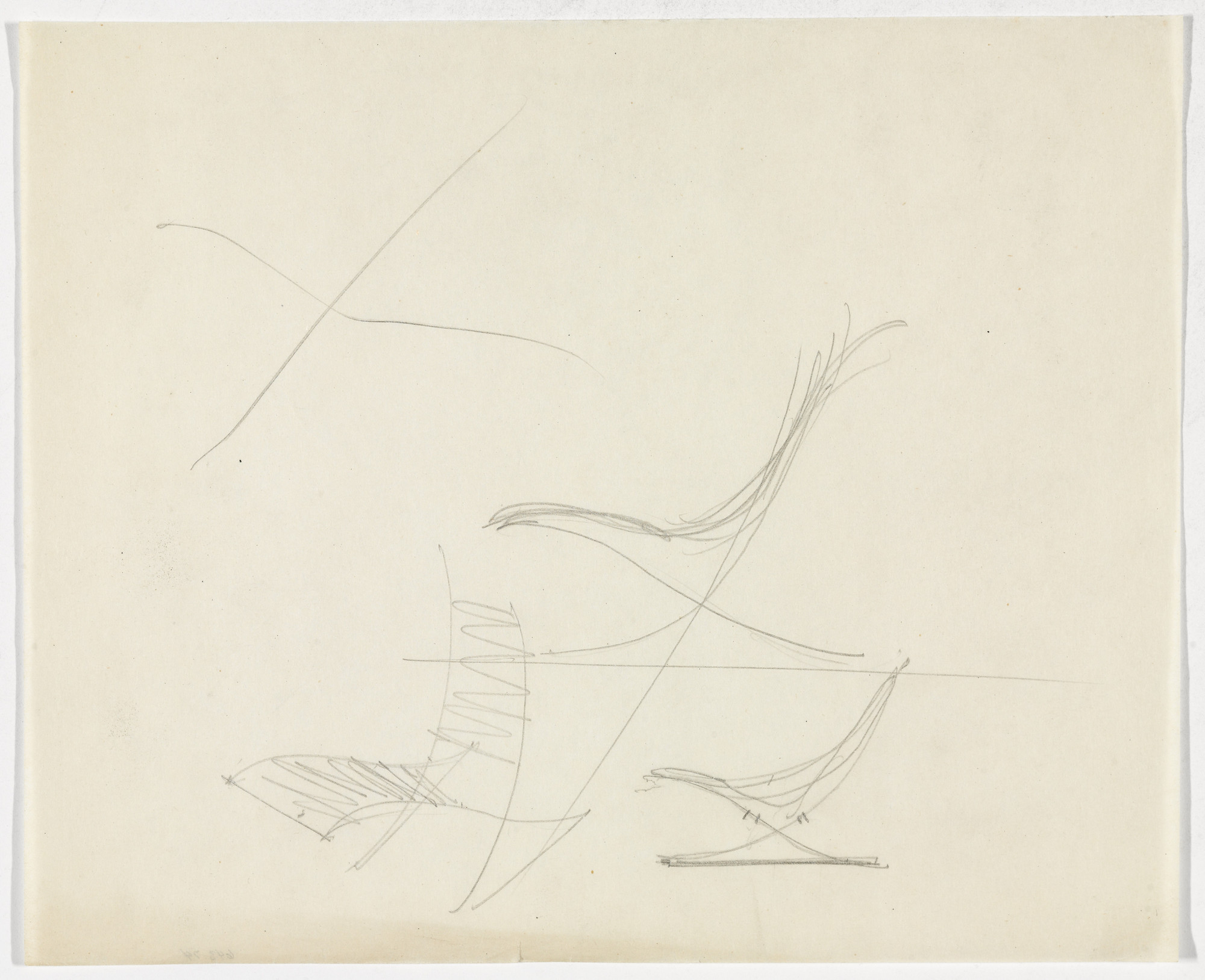 Ludwig Mies van der Rohe. Lounge Chair with Arms (Perspective sketch and three elevation sketches)