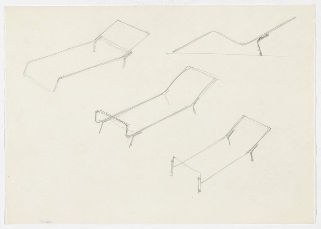Day Bed. Lounge Chair. (Elevation sketch and perspective sketches)