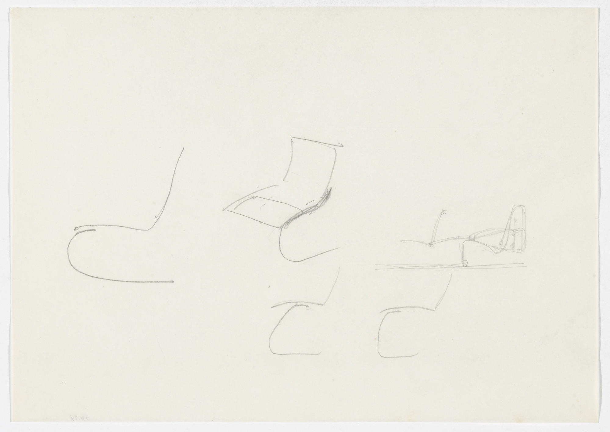 Ludwig Mies van der Rohe. Chair without Arms (One perspective sketch, four elevations)