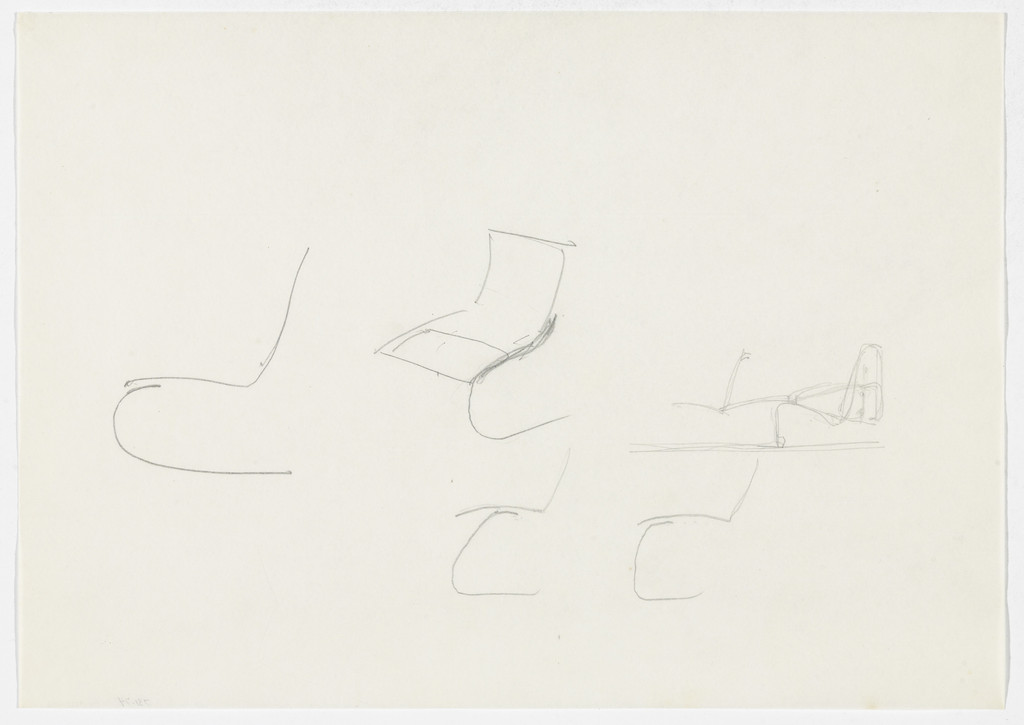 Chair without Arms (One perspective sketch, four elevations)