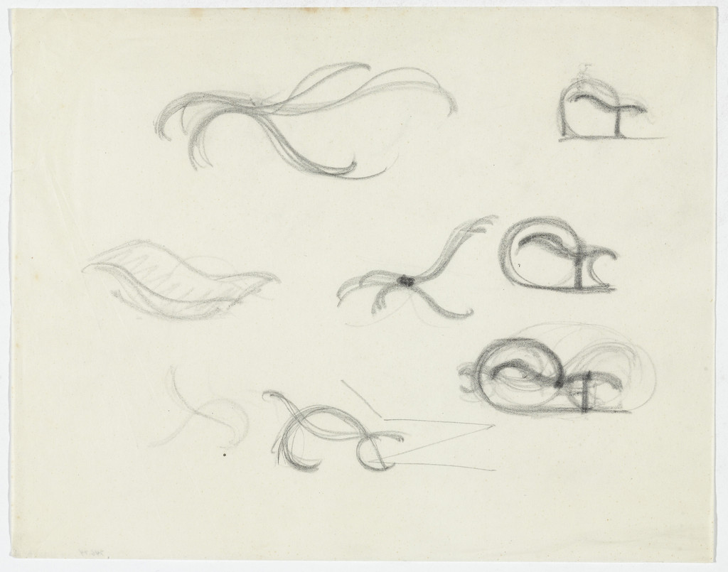 Reclining Chair with and without Arms (Elevation sketches, perspective sketch)