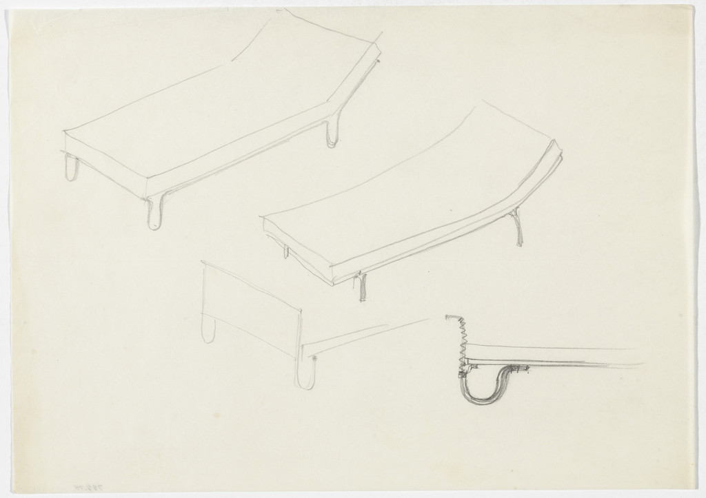 Daybed. Details., Perspective sketches, elevation sketch