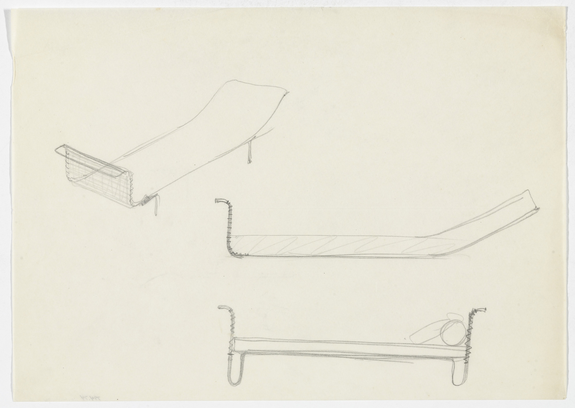Ludwig Mies van der Rohe. Bed (Perspective sketch, elevation sketches)