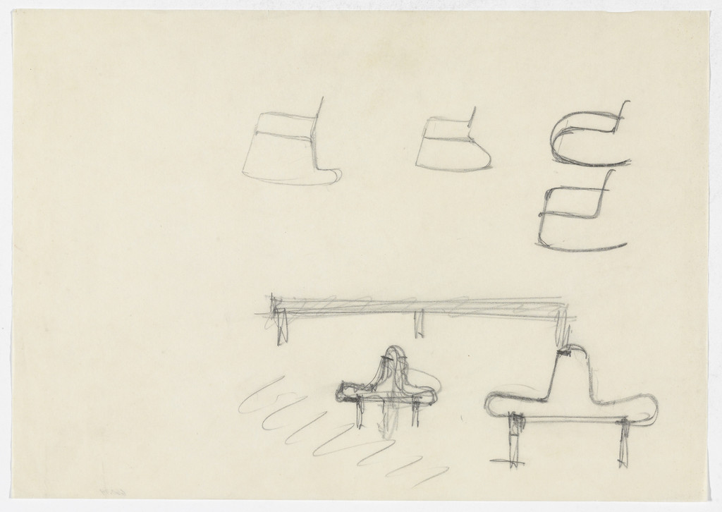 Chair with Arms and Rocker. Table. Two unidentified elevation sketches. (Elevation sketches)